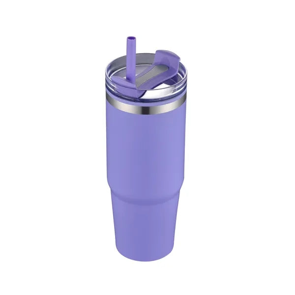 30oz. Dual Wall Stainless Steel & PP Tumbler with Clear Lid