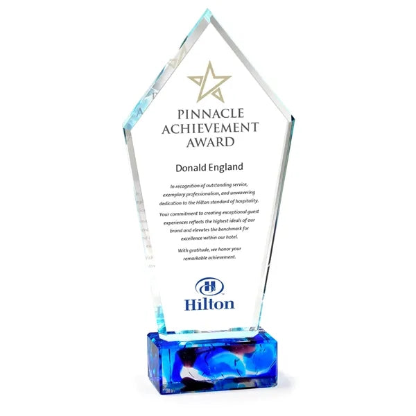 Peak Shaped Glass Top on Blue Art Base Award