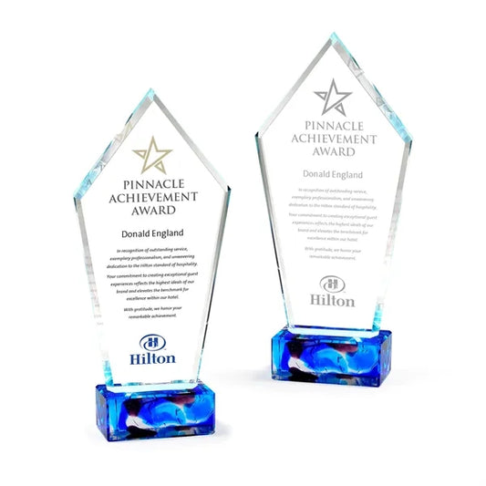 Peak Shaped Glass Top on Blue Art Base Award