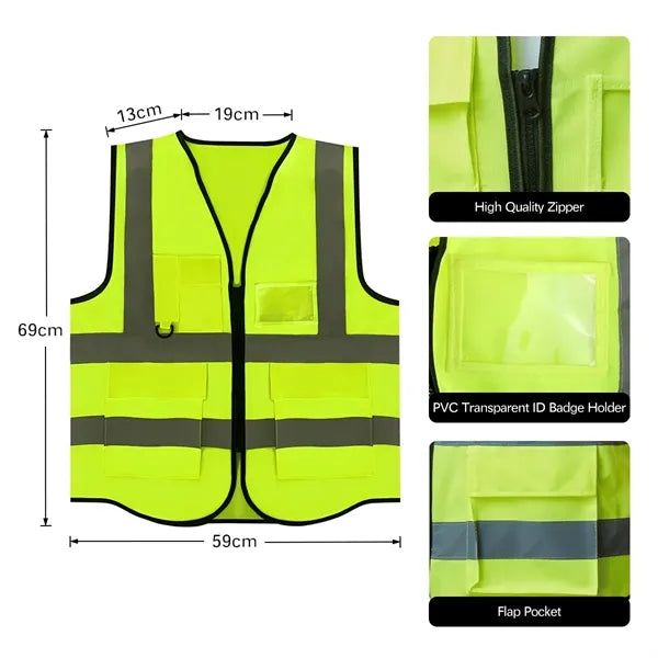 High Visibility Zippered Safety Vest With Pockets