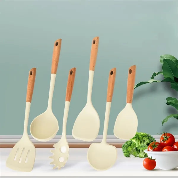 Silicone Kitchen Utensil Wooden Handle Cooking Tool
