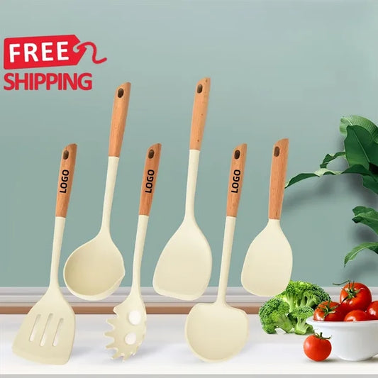 Silicone Kitchen Utensil Wooden Handle Cooking Tool