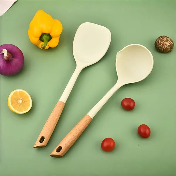 Silicone Kitchen Utensil Wooden Handle Cooking Tool