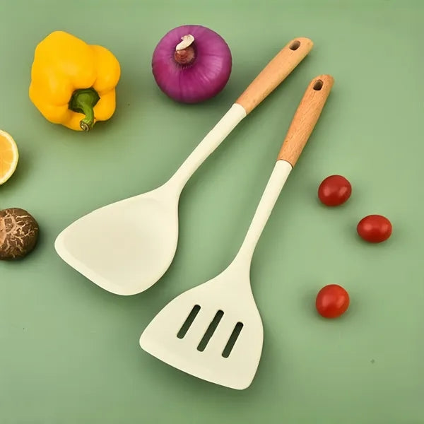 Silicone Kitchen Utensil Wooden Handle Cooking Tool