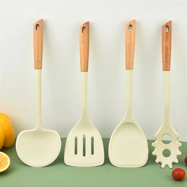 Silicone Kitchen Utensil Wooden Handle Cooking Tool