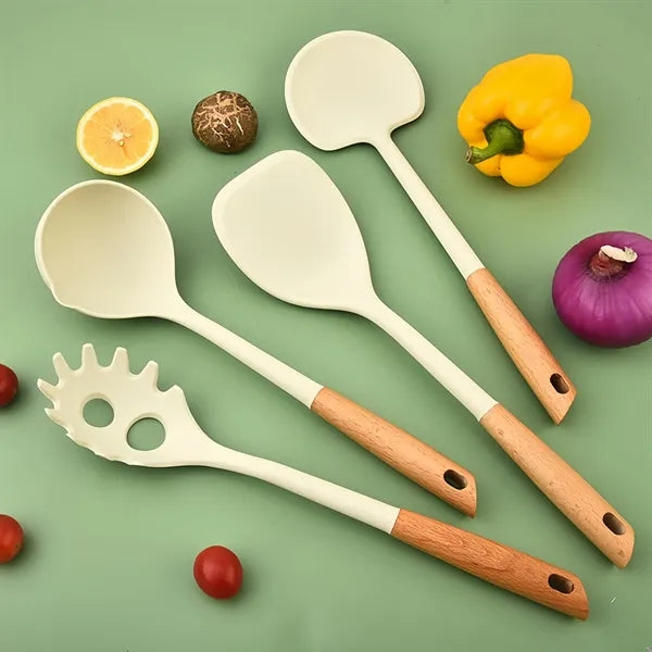 Silicone Kitchen Utensil Wooden Handle Cooking Tool