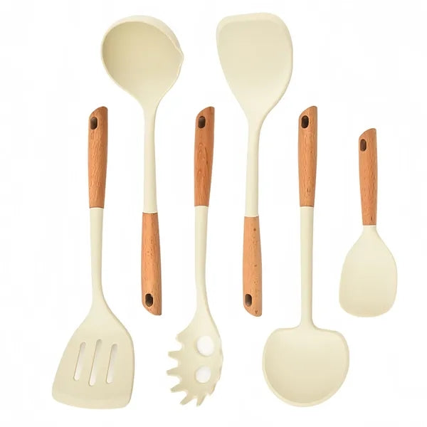 Silicone Kitchen Utensil Wooden Handle Cooking Tool