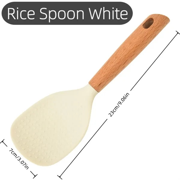 Silicone Kitchen Utensil Wooden Handle Cooking Tool