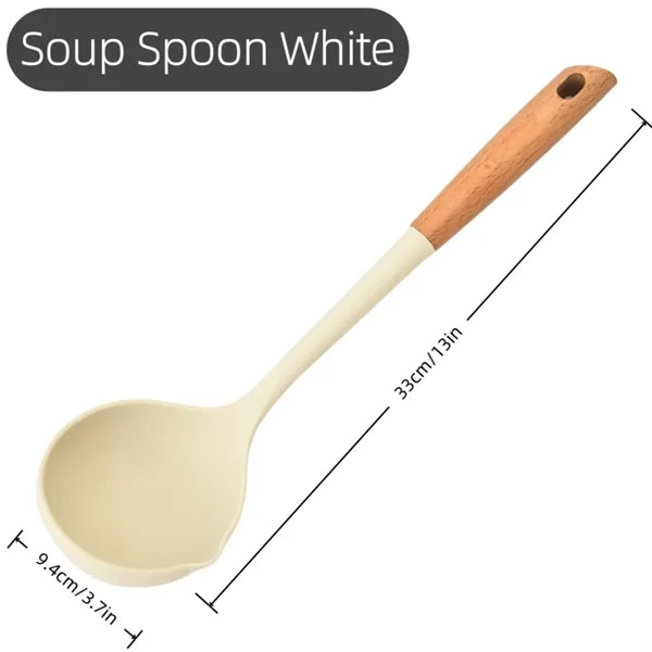 Silicone Kitchen Utensil Wooden Handle Cooking Tool
