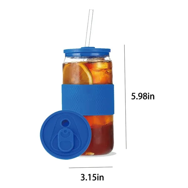 16 oz iced coffee cup glass tumbler with lid and straw
