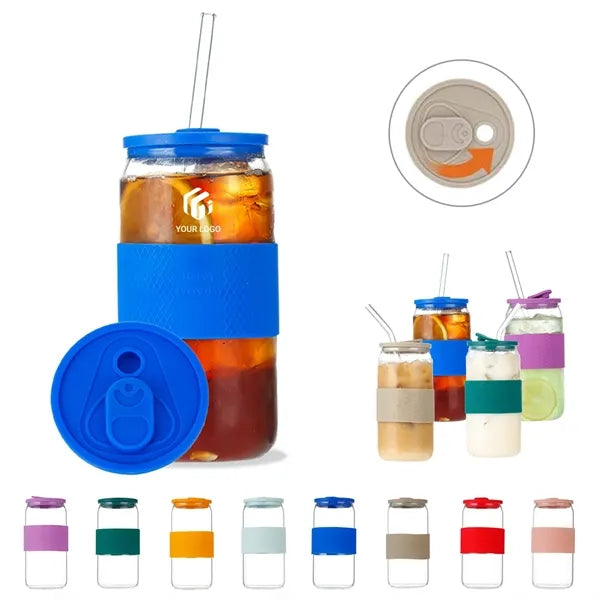 16 oz iced coffee cup glass tumbler with lid and straw
