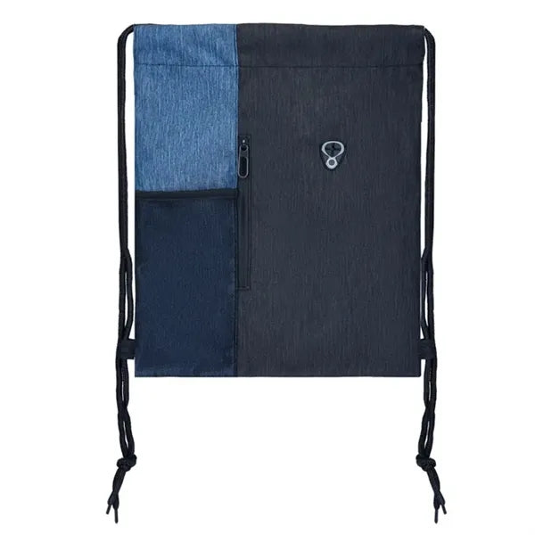 Two-tone Oxford Drawstring Backpack with Zipper Pocket