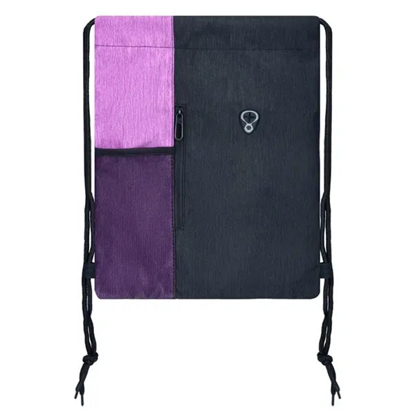 Two-tone Oxford Drawstring Backpack with Zipper Pocket