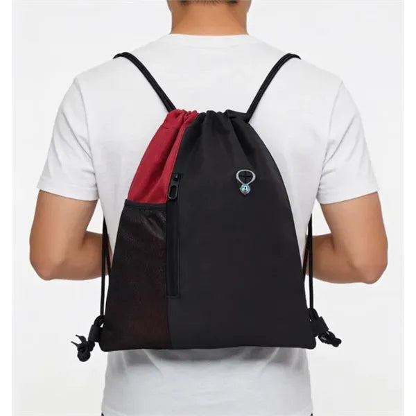 Two-tone Oxford Drawstring Backpack with Zipper Pocket