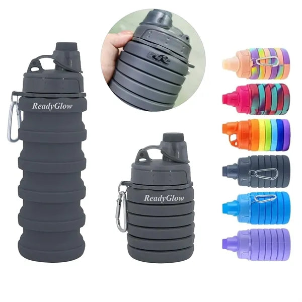 17oz Collapsible BPA Free Silicone Water Bottle w/ Carabiner