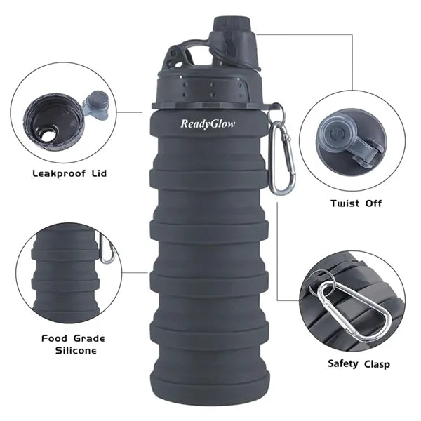 17oz Collapsible BPA Free Silicone Water Bottle w/ Carabiner
