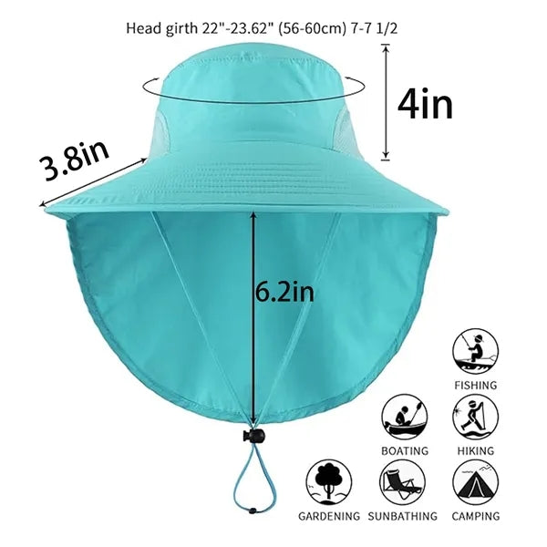 Lightweight Wide Brim Sun Hat with Neck Flap
