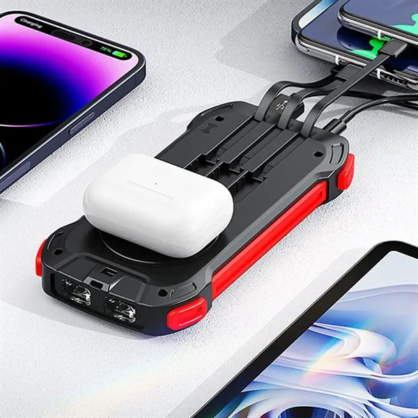 10000mAh Solar Power Bank Wireless Fast Charging With Light
