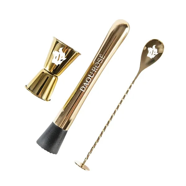 3 Piece Gold Muddler & Mixing Tools Set
