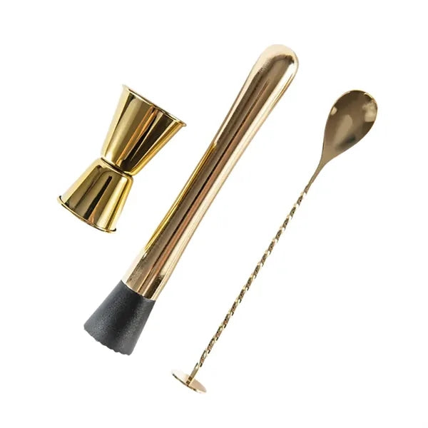 3 Piece Gold Muddler & Mixing Tools Set