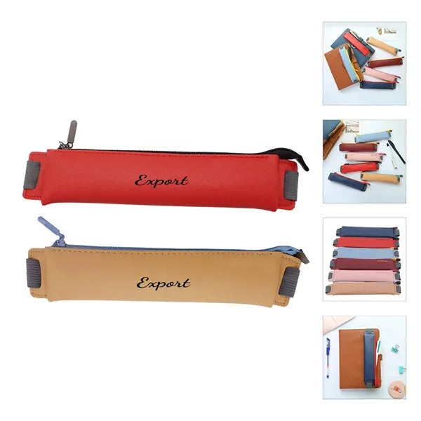 Pu Leather Elastic Buckle Pencil Case
