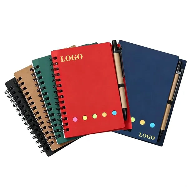 Spiral Bound Paper Notebook With Pen And Sticky Notes