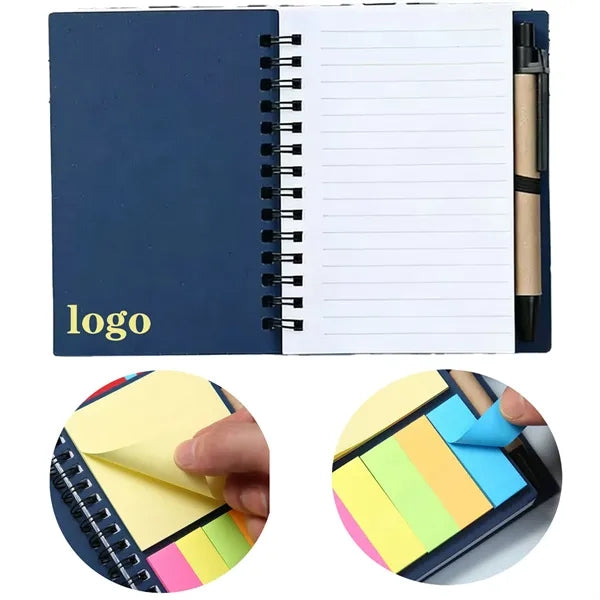 Spiral Bound Paper Notebook With Pen And Sticky Notes