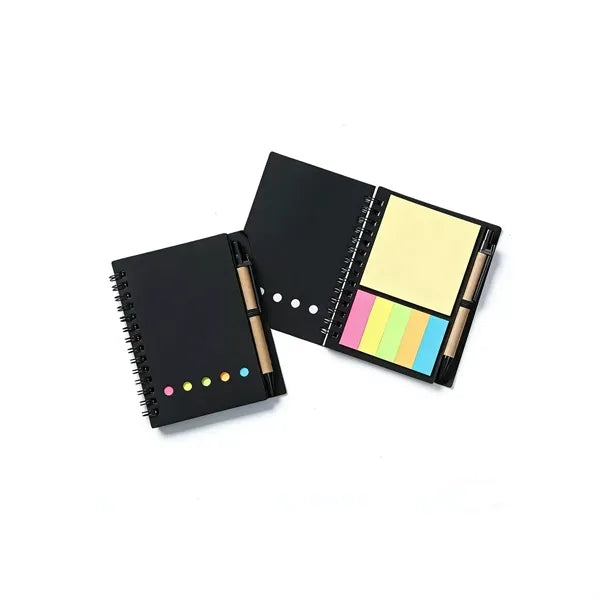 Spiral Bound Paper Notebook With Pen And Sticky Notes