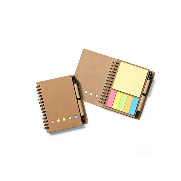 Spiral Bound Paper Notebook With Pen And Sticky Notes