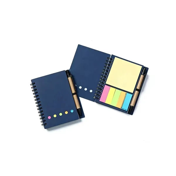 Spiral Bound Paper Notebook With Pen And Sticky Notes