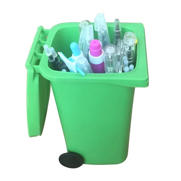 Plastic trash can pen holder
