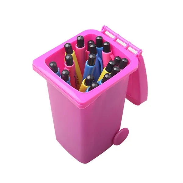 Plastic trash can pen holder