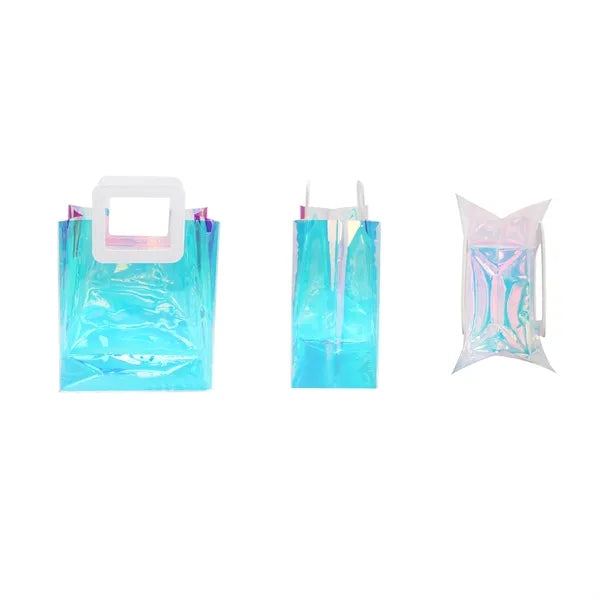 Iridescent Clear PVC Holographic Tote Bag W/ Leather Handle