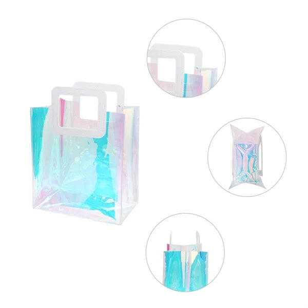 Iridescent Clear PVC Holographic Tote Bag W/ Leather Handle