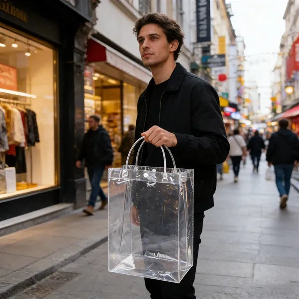 Clear PVC Stadium Tote Bag W/Handles & Snap Closure