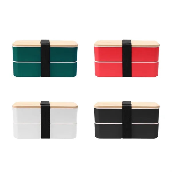 Stackable Bento Lunch Box W/ Bamboo Lid & Utensils