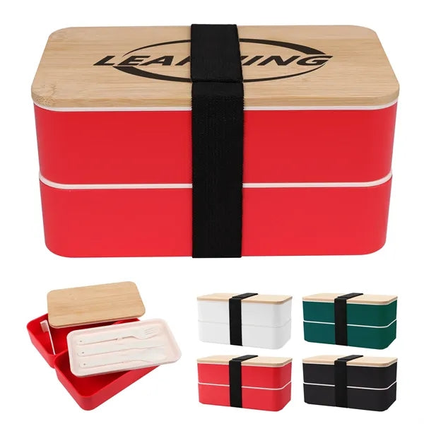 Stackable Bento Lunch Box W/ Bamboo Lid & Utensils
