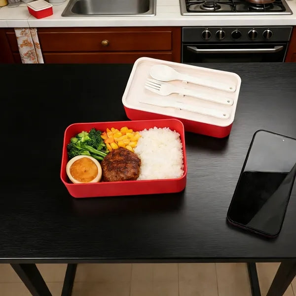 Stackable Bento Lunch Box W/ Bamboo Lid & Utensils