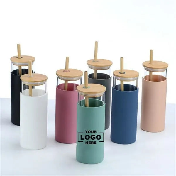 16 OZ Silicone Cup Sleeve with Bamboo Lid and Straw