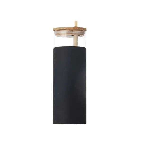 16 OZ Silicone Cup Sleeve with Bamboo Lid and Straw