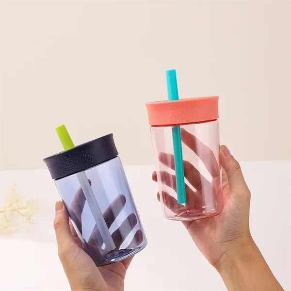 Cute 12oz Plastic Tumbler with Flexible Straw for Kids