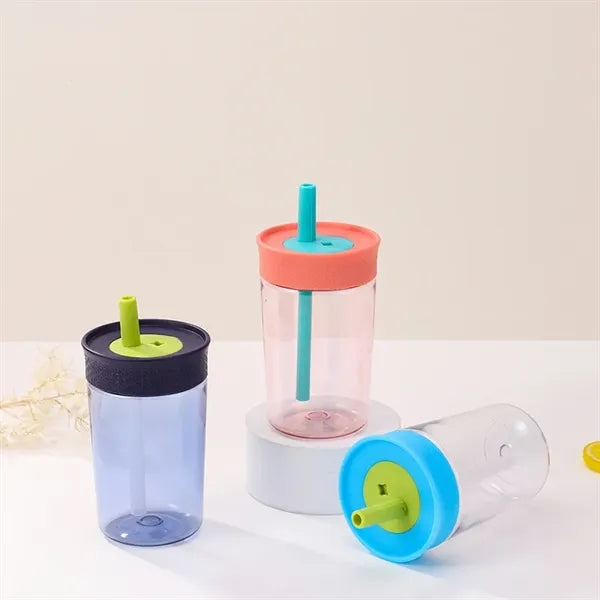 Cute 12oz Plastic Tumbler with Flexible Straw for Kids