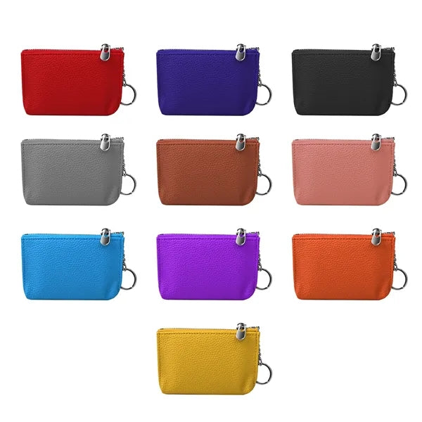 Small PU Leather Zippered Coin Purse W/ Key Ring
