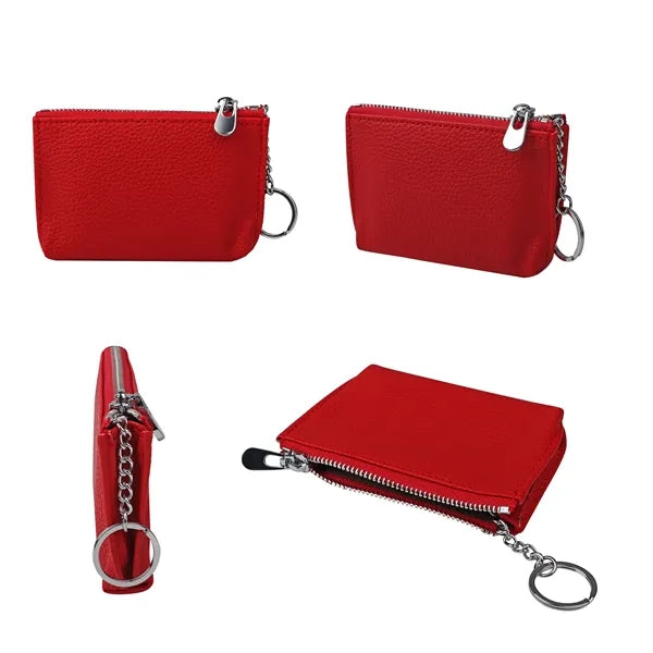 Small PU Leather Zippered Coin Purse W/ Key Ring
