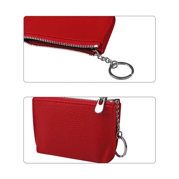 Small PU Leather Zippered Coin Purse W/ Key Ring
