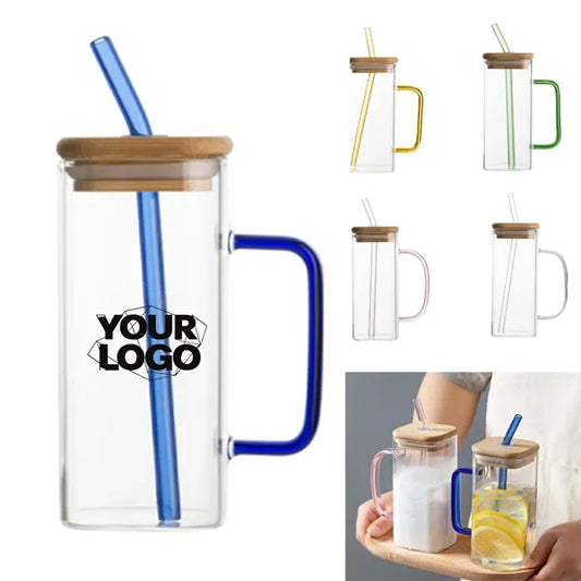 16oz Glass Tumbler with Lid and Handle