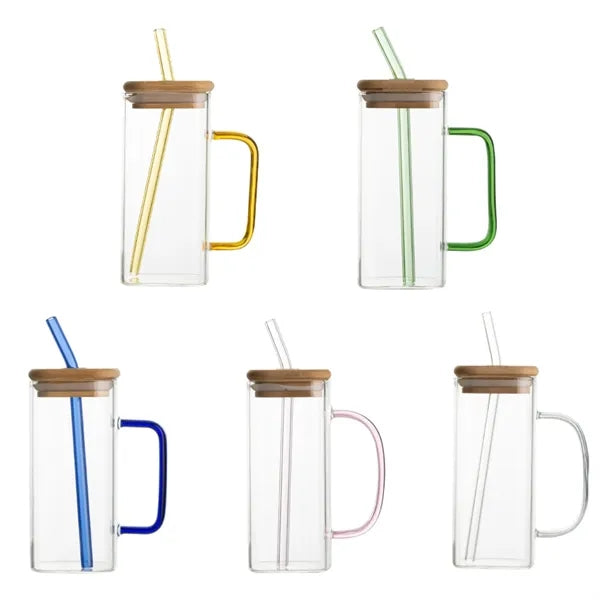 16oz Glass Tumbler with Lid and Handle