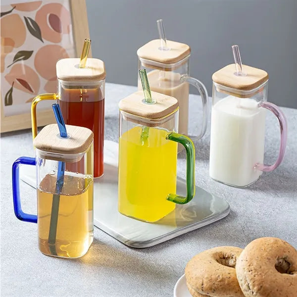 16oz Glass Tumbler with Lid and Handle