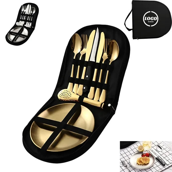 10 Pieces Stainless Steel Camping Cutlery Set with Bag