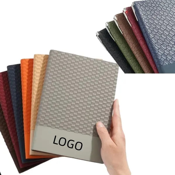 A5 Woven Texture PU Cover Lined Notebook with Pen Holder